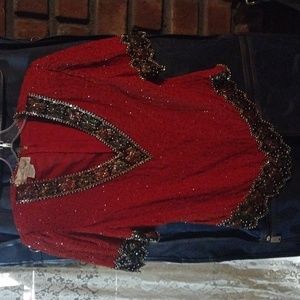 Laurence Kazar red beaded short sleeve.